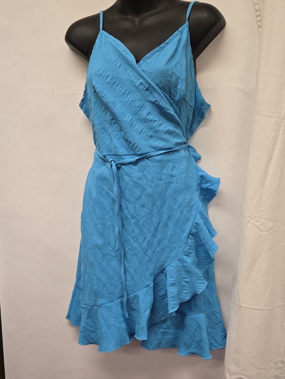 SHEIN Bright Blue Ruffle Wrap Mini Dress
